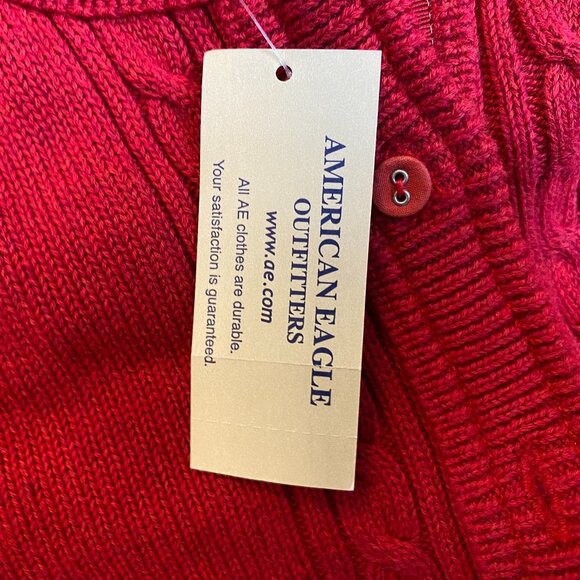 American Eagle Womans Cardigan Sweater S Red Cable Knit Button-Front Cotton - Picture 7 of 13